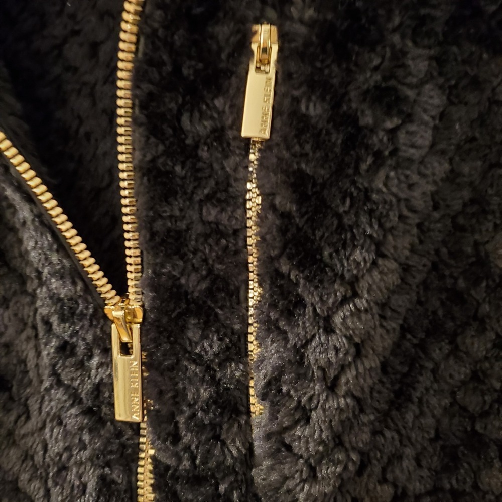 Anne Klein sz L black textured fleece jacket cozy classic warm elevated basic - Picture 3 of 13